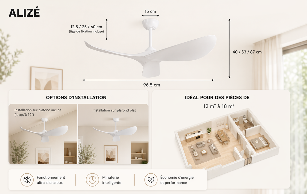 Capraia | Ventilateur design LED télécommande 97 cm
