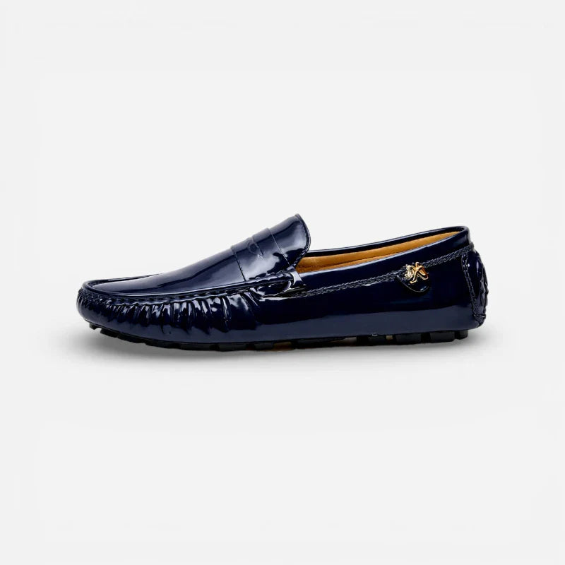 Mocassin Cuir Bleu Marine Vernis Femme