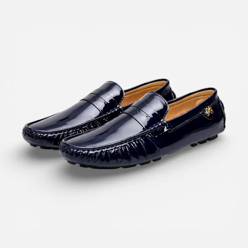 Mocassin Cuir Bleu Marine Vernis Femme