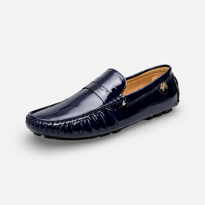 Mocassin Cuir Bleu Marine Vernis Femme