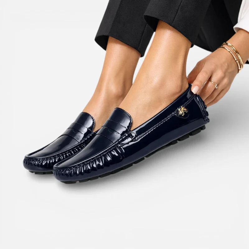 Mocassin Cuir Bleu Marine Vernis Femme