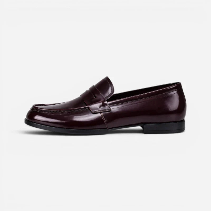 Mocassin En Cuir Vernis Bordeaux Foncé Classe Costume Pour Homme