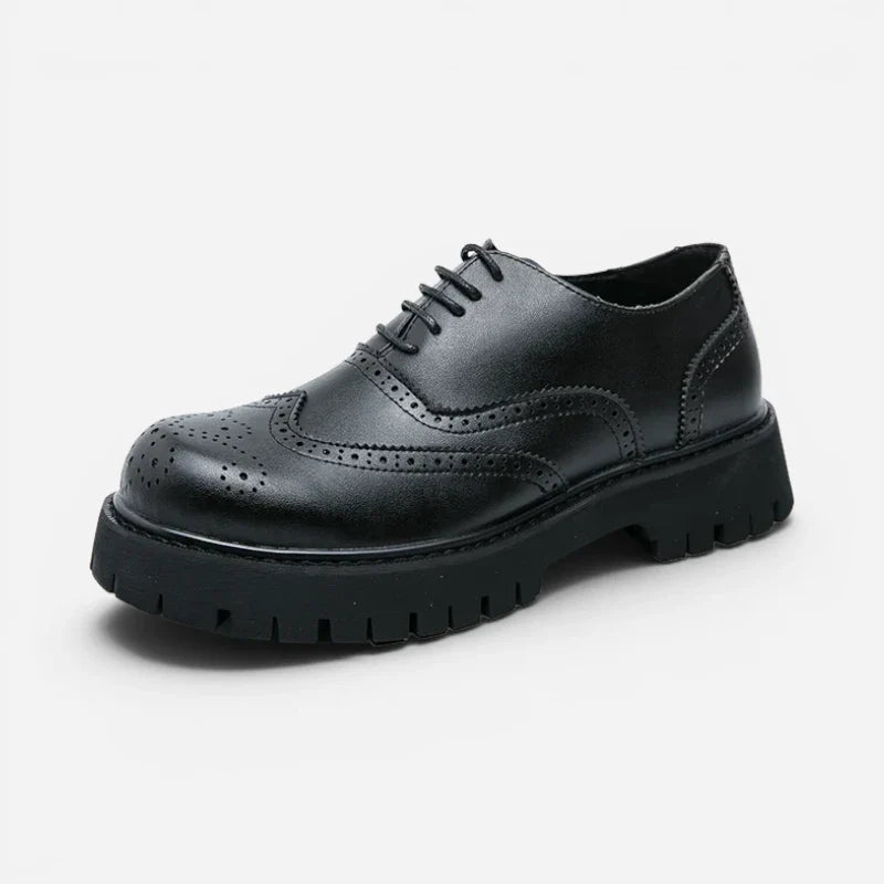 Mocassin Derby Plateforme Compensé Noir Mat À Lacets