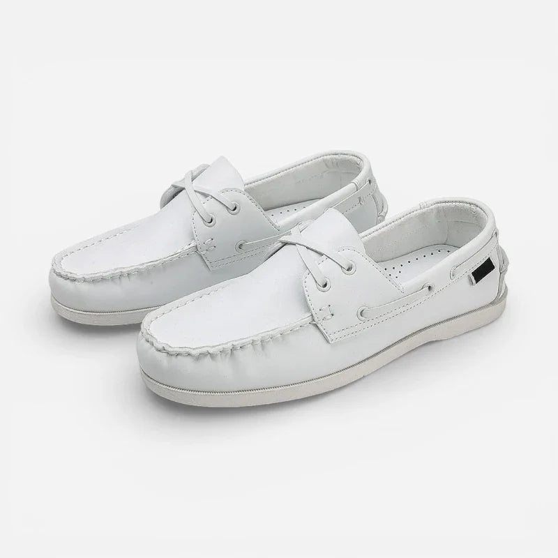 Mocassin En Cuir à Lacet Blanc Pour Homme