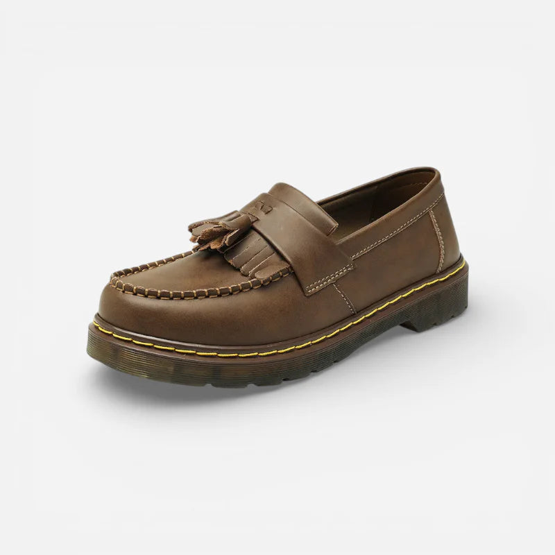 Mocassin Cuir Marron À Frange et Glands Pour Femme