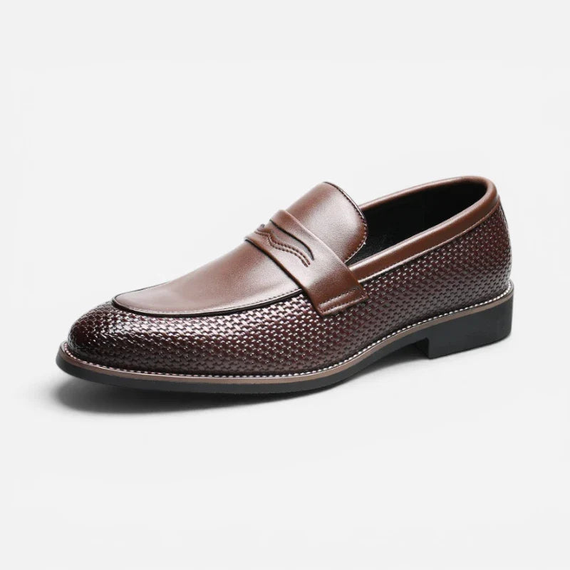 Mocassin Cuir Tressé Marron Foncé Homme