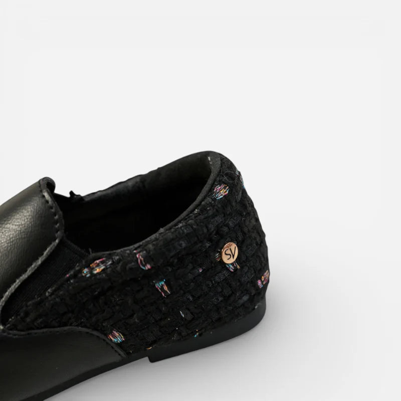 Mocassin Fillette Noir En Cuir