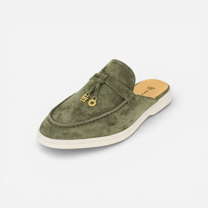 Mocassin Ouvert En Daim Kaki Pour Femme