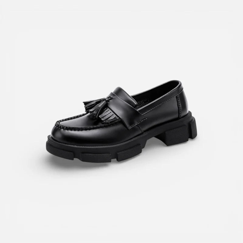 Mocassin Compensé En Cuir Noir à Gland Pour Homme