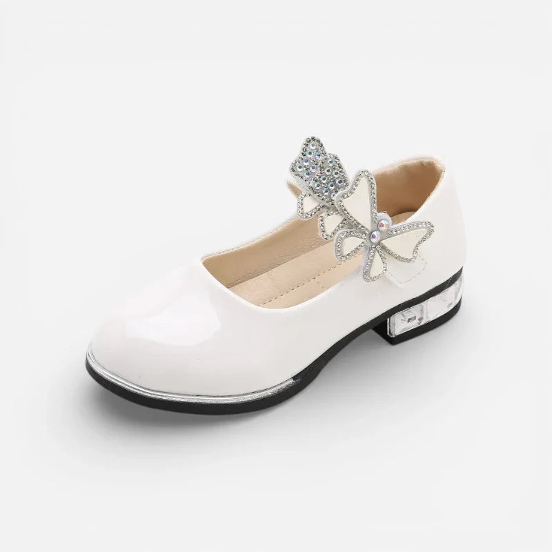 Mocassin Ballerine À Talon Blanc Vernis Pour Fillette
