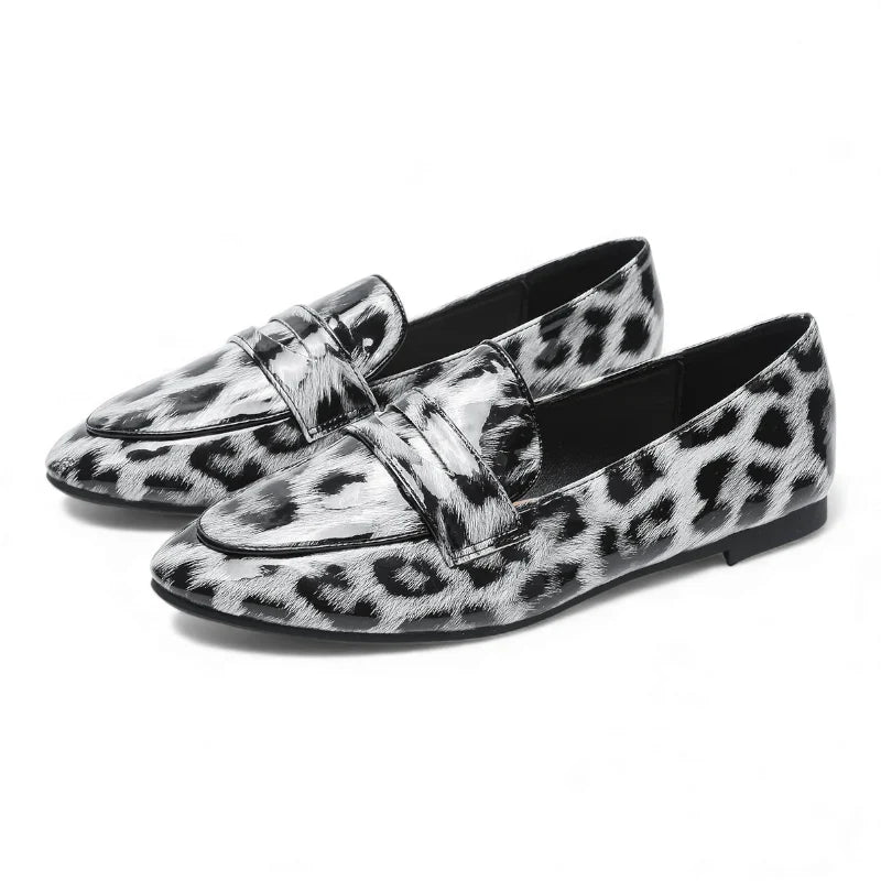 Mocassin Cuir Léopard Blanc Et Noir Femme