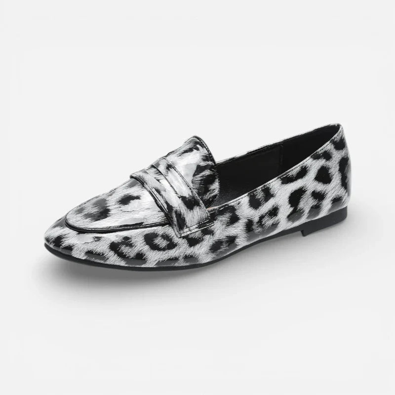 Mocassin Cuir Léopard Blanc Et Noir Femme