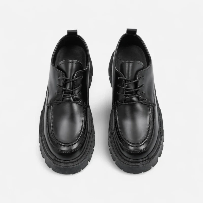 Mocassin Derby Compensé En Cuir Noir Semelle épaisse À Lacet Pour Homme