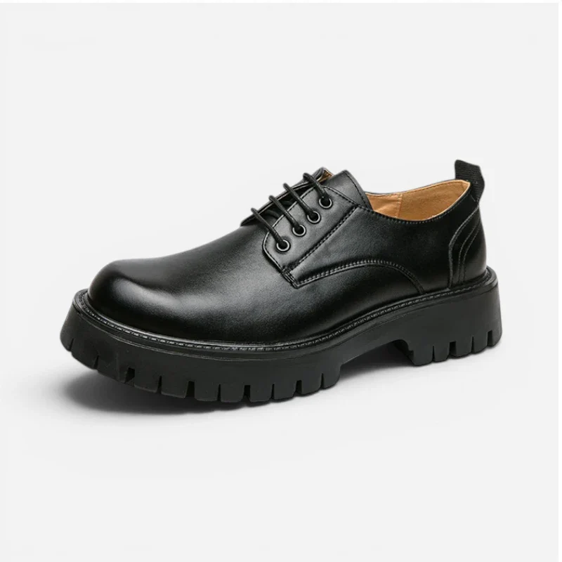 Mocassin Derby Plateforme Noir Mat À Lacets