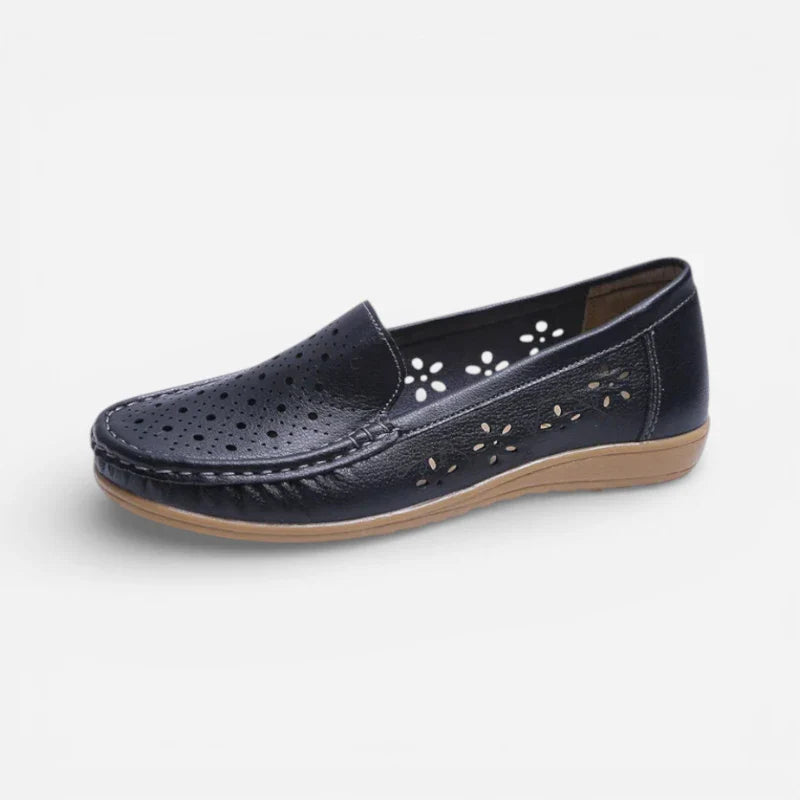 Mocassin Cuir Compensé Noir Femme