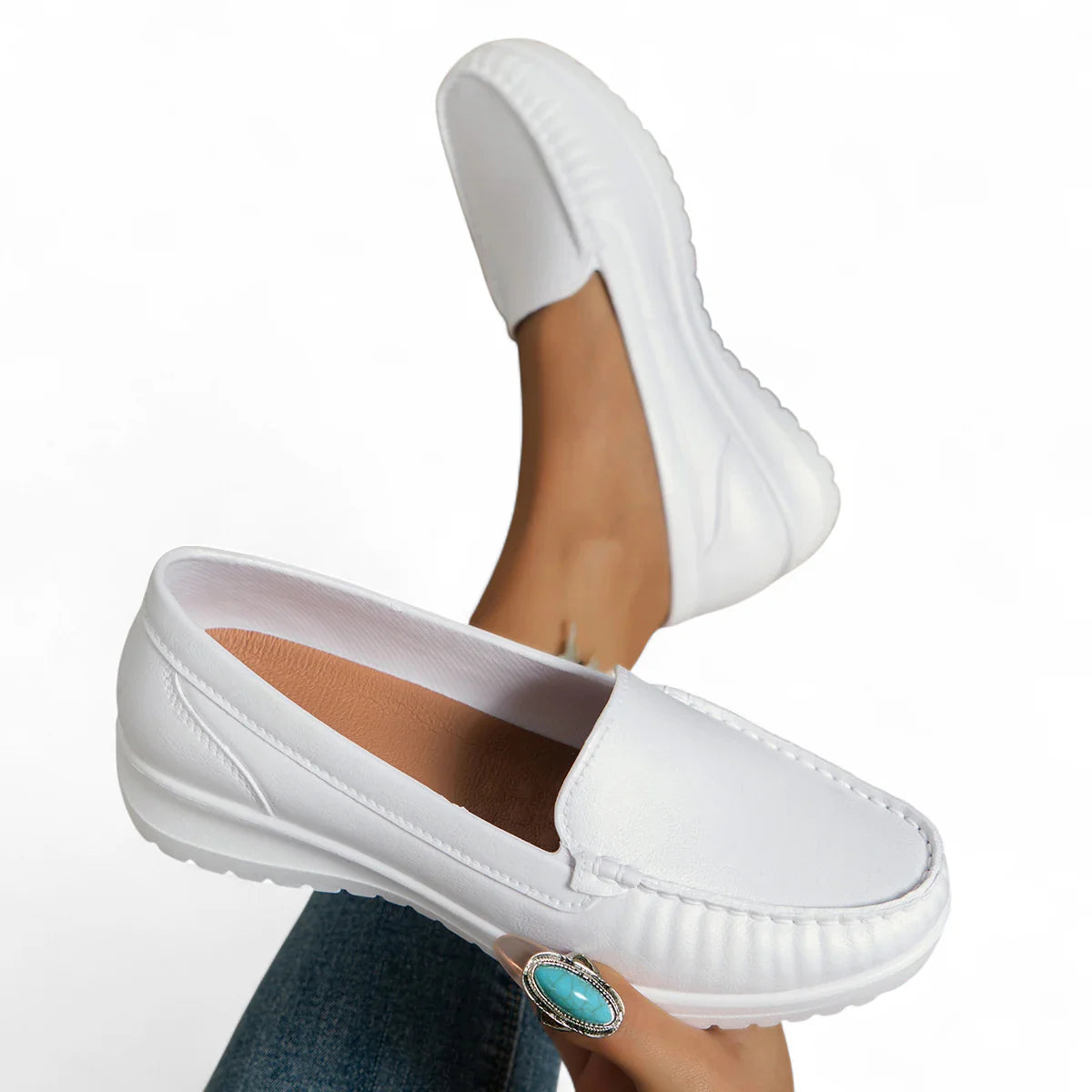 Chaussures Mocassins Blancs Femmes Cuir