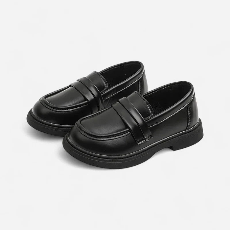 Mocassin Compensé Cuir Noir Pour Fille À Talon Bien Habillé