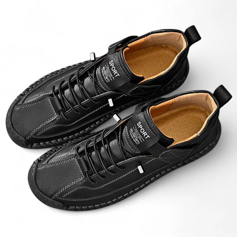 Mocassin En Cuir Noir Pour Homme à Lacets Avec Coutures