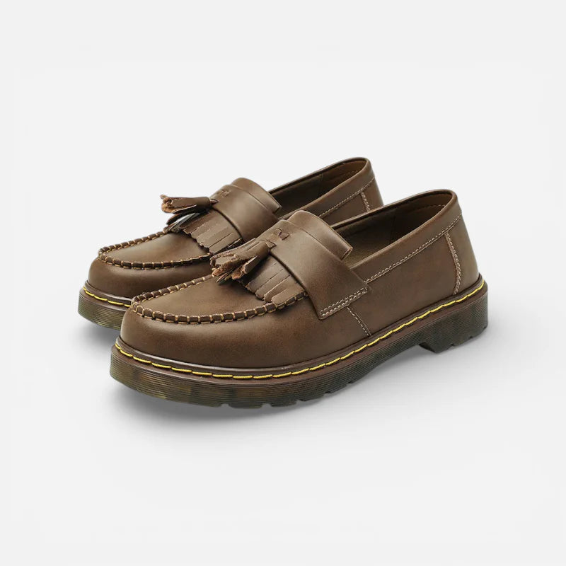 Mocassin Cuir Marron À Frange et Glands Pour Femme