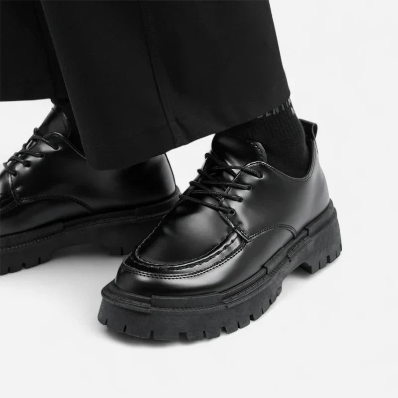 Mocassin Derby Compensé En Cuir Noir Semelle épaisse À Lacet Pour Homme