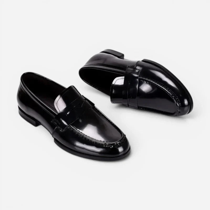 Mocassin Costume Mariage En Cuir Noir Vernis Talon Homme
