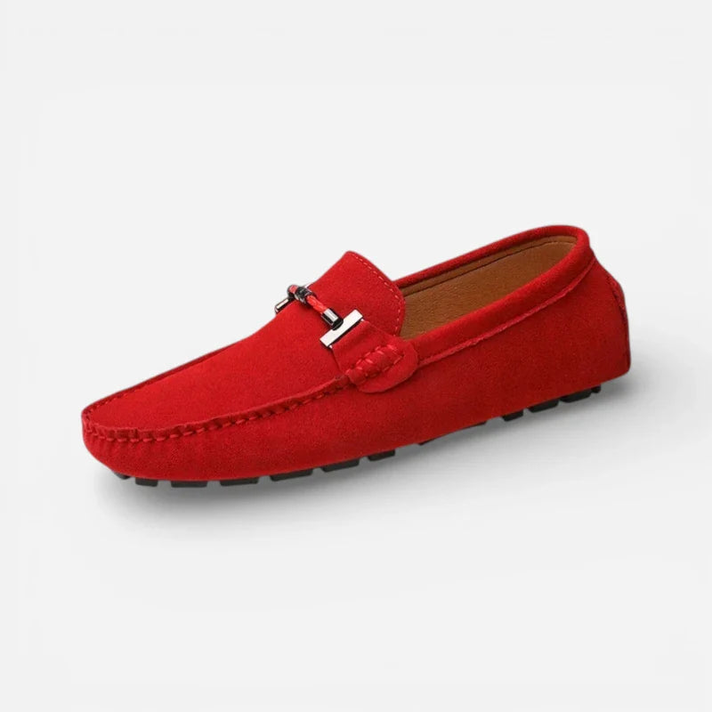 Mocassin En Daim Rouge Avec Chaine Pour Homme