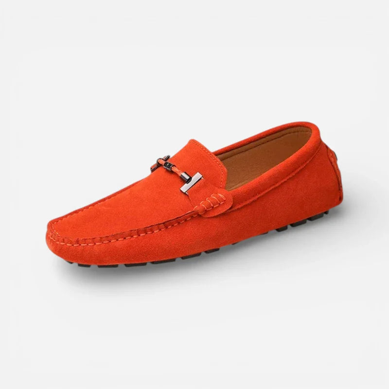 Mocassin En Daim Orange Avec Chaine Pour Homme
