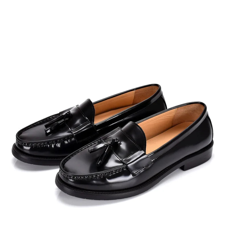 Mocassin Noir Vernis à Talon Et Glands Pour Homme