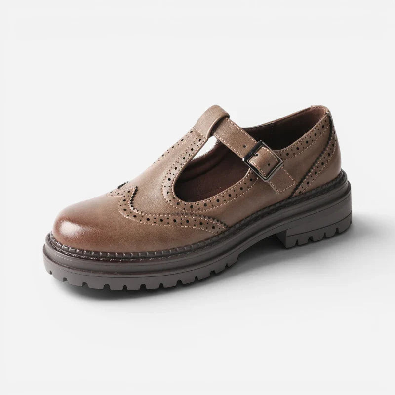 Mocassin Marron Bridé À Semelle épaisse Pour Femme