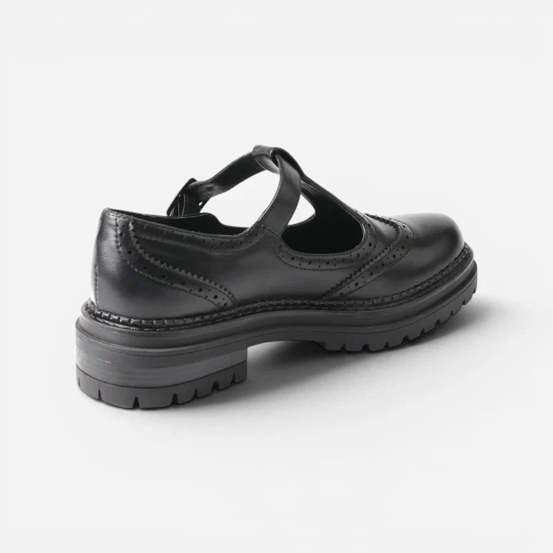 Mocassin Cuir Noir Vernis Bridé Semelle épaisse Pour Femme