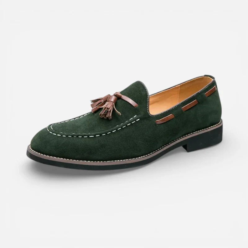 Mocassin Daim Vert à Glands Marron Homme