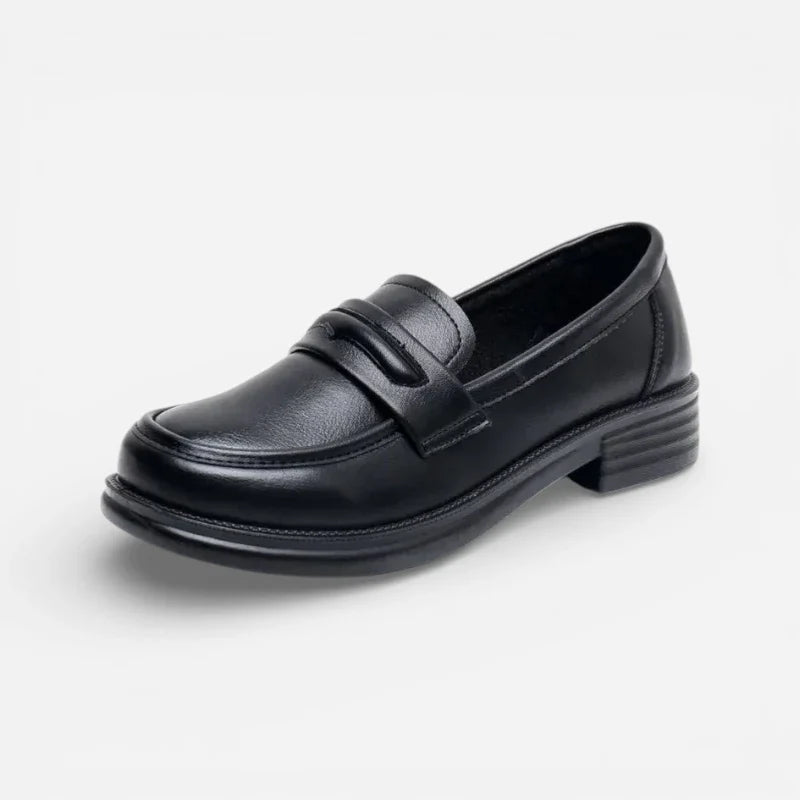 Mocassin En Cuir Noir Vernis Femme à Talon Chic