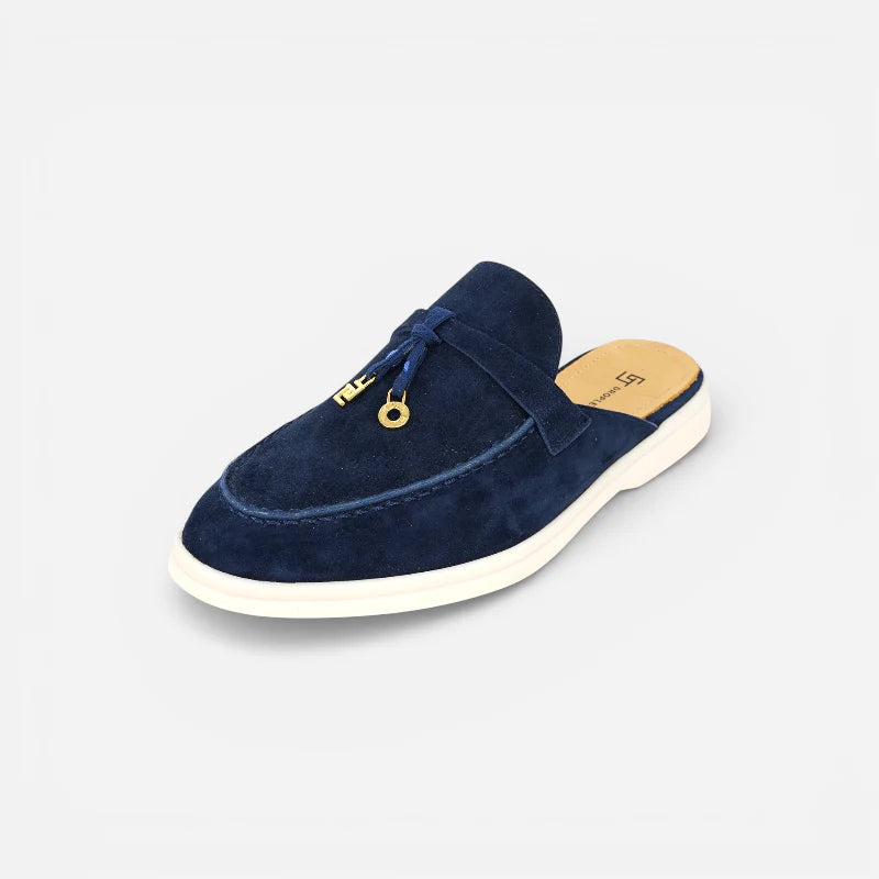 Mocassin En Daim Marine Coupé Femme