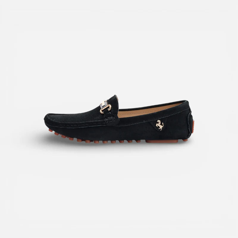 Mocassin Noir Homme Daim Avec Brochure