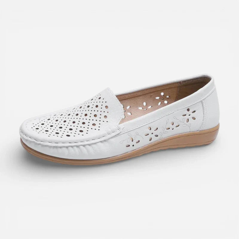 Mocassin Blanc Respirant Compensé Pour Femme