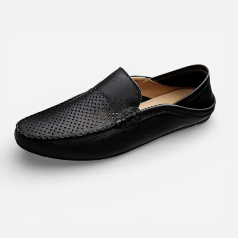 Mocassin Noir Cuir Pour Homme Respirant