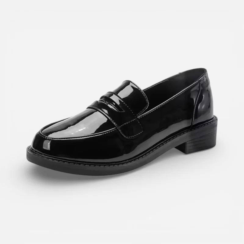 Mocassins à Talons En Cuir Verni Noir