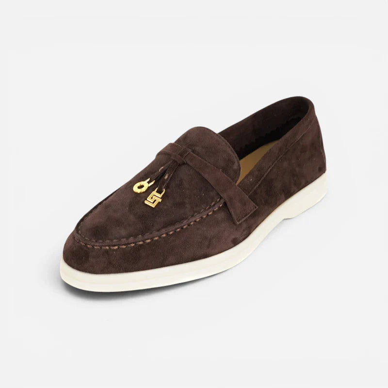 Mocassin Daim Marron Foncé Luxe Glands Dorés