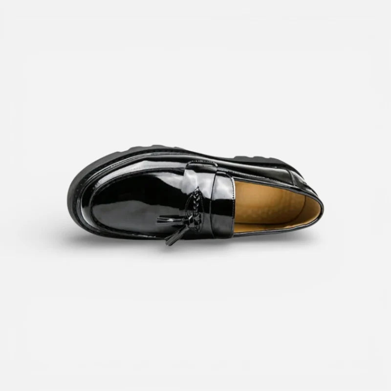 Mocassin Plateforme Vernis Noir À Glands Pour Homme