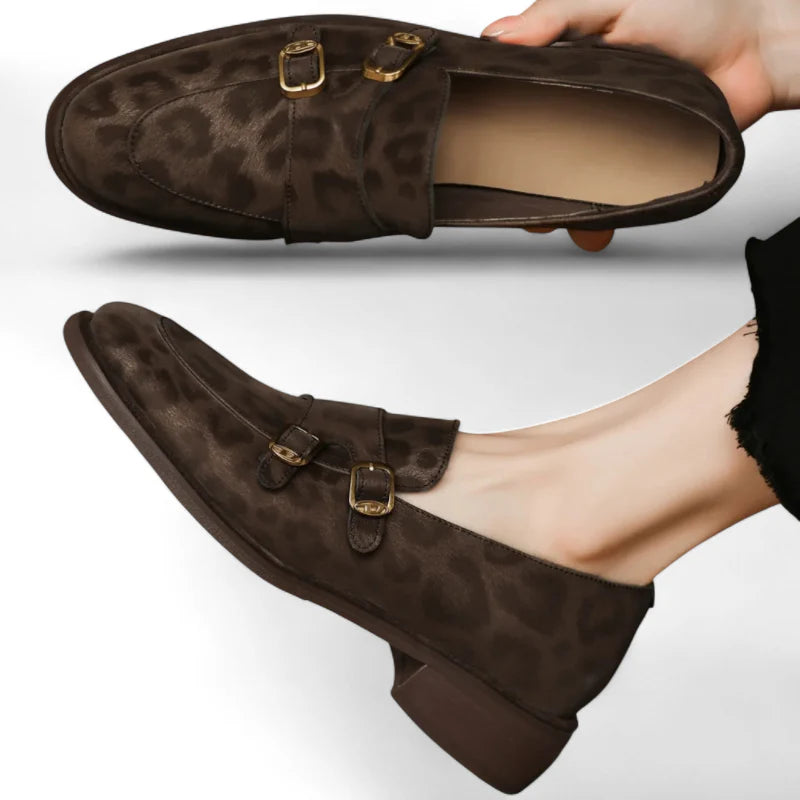 Mocassin En Cuir Design Léopard Femme