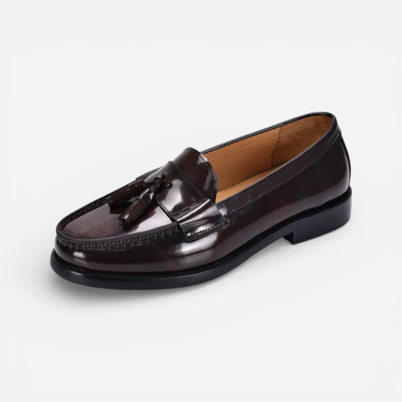 Mocassin En Cuir Vernis Marron Foncé Pour Homme à Gland