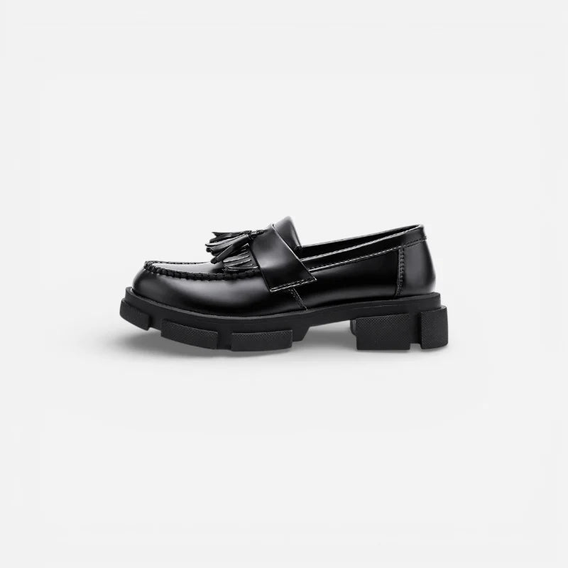 Mocassin Compensé En Cuir Noir à Gland Pour Homme