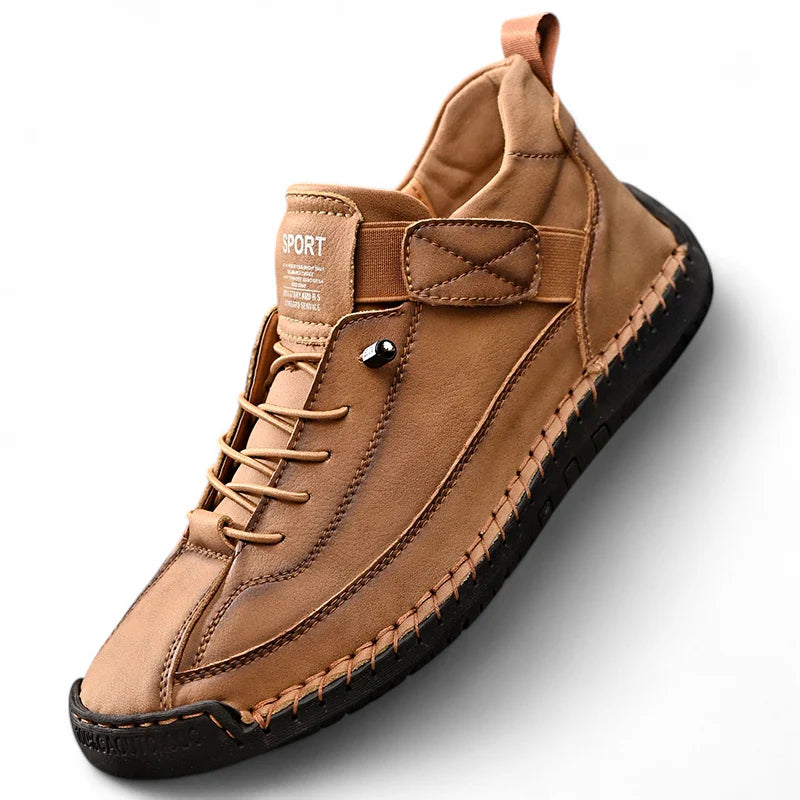 Mocassin En Cuir Marron à Lacets Avec Coutures