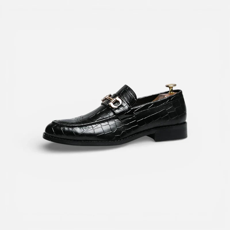 Mocassin Cuir écailles Noir Vernis Pour Homme