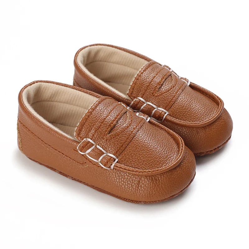 Mocassin En Cuir Marron Vernis Pour Bébé