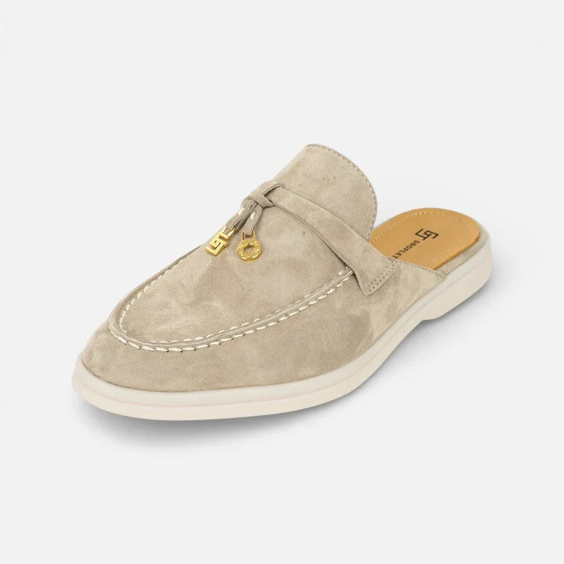Mocassin Ouvert En Daim Gris Pour Femme