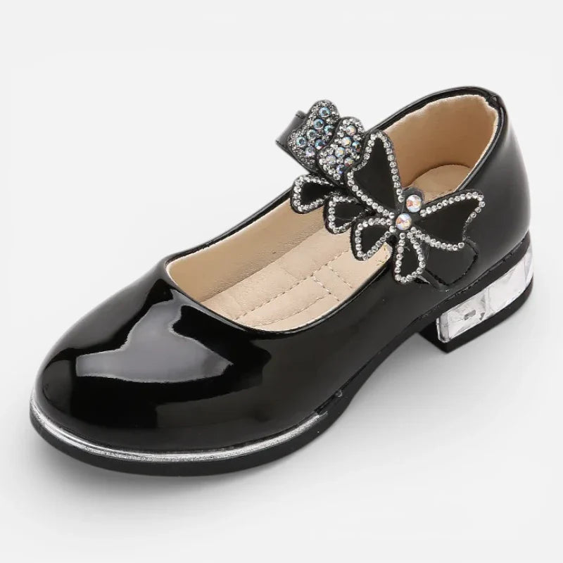 Mocassin Ballerine Noir Pour Fillette Papillon Brillant à Talon
