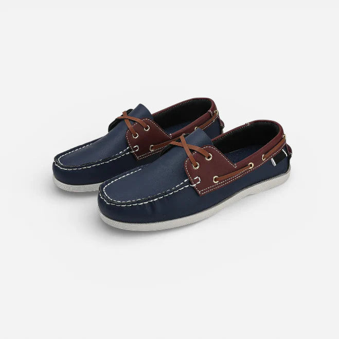 Mocassin En Cuir Marine Et Marron à Lacet Homme