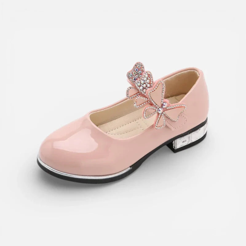 Mocassin Ballerine Solide Rose & Argenté Vernis Pour Fillette