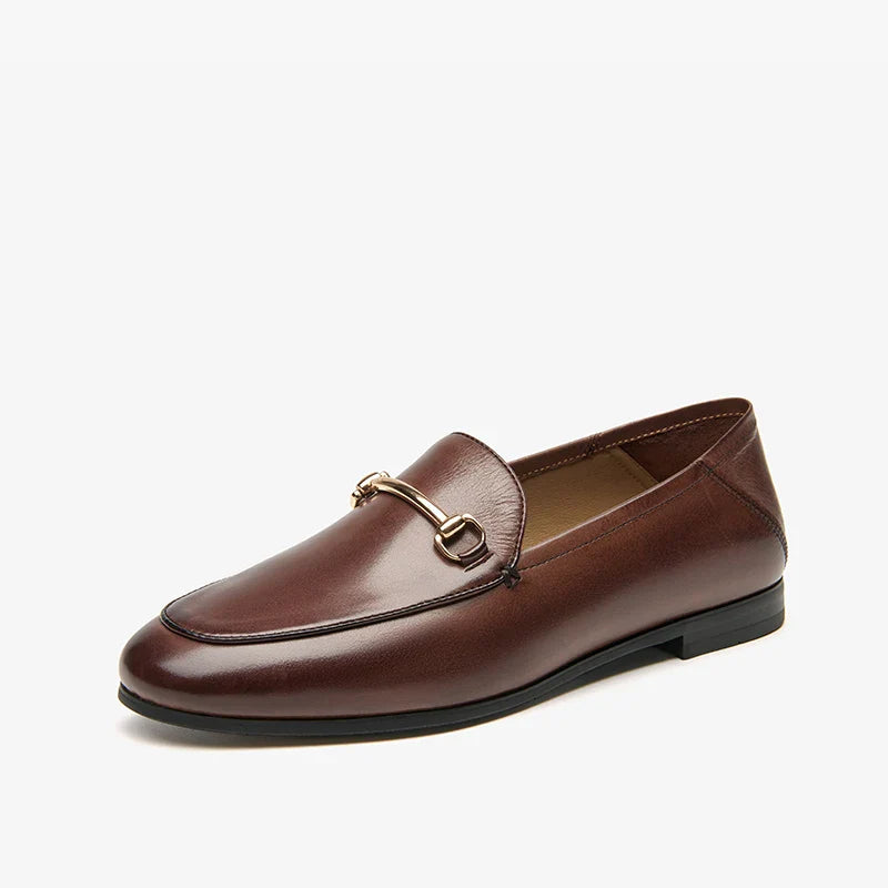 Mocassin Vernis Marron En Cuir Avec Bijoux Femme